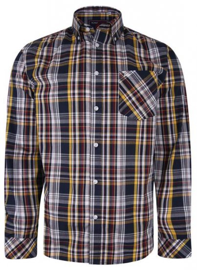 Kam Jeans 6208 LS Casual Check Shirt Navy - Πουκάμισα - Aνδρικά πουκαμισα μεγαλα μεγάλα μεγέθη