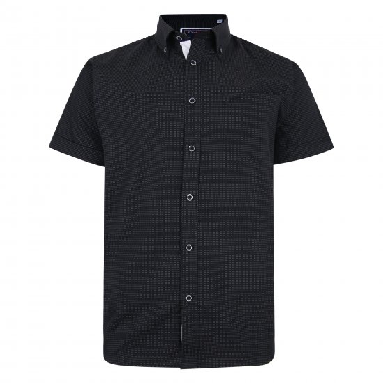 Kam Jeans 6210 SS Dobby Stitch Shirt Black - Πουκάμισα - Aνδρικά πουκαμισα μεγαλα μεγάλα μεγέθη