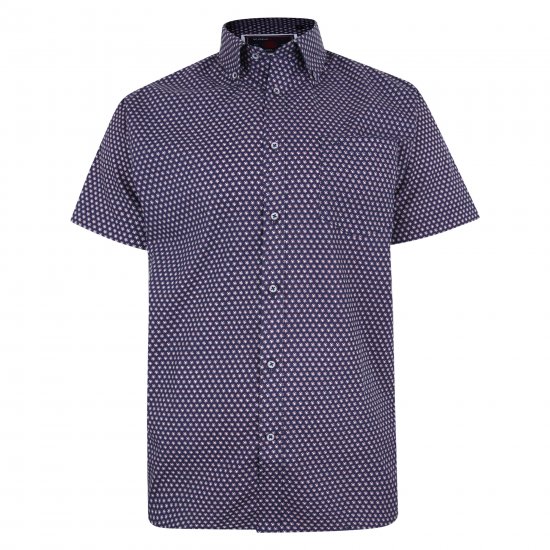 Kam Jeans 6211 SS Dobby Print Shirt Navy - Πουκάμισα - Aνδρικά πουκαμισα μεγαλα μεγάλα μεγέθη