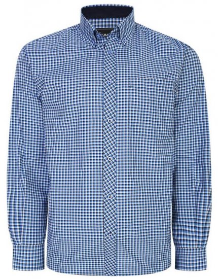 Kam Jeans 6219 LS Mini Gingham Check Shirt Navy - Πουκάμισα - Aνδρικά πουκαμισα μεγαλα μεγάλα μεγέθη