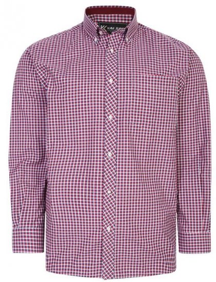 Kam Jeans 6219 LS Mini Gingham Check Shirt Red - Πουκάμισα - Aνδρικά πουκαμισα μεγαλα μεγάλα μεγέθη