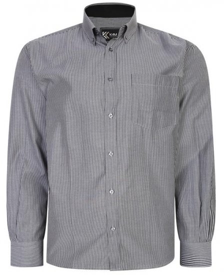 Kam Jeans 6224 LS Mini Stripe Shirt Charcoal - Πουκάμισα - Aνδρικά πουκαμισα μεγαλα μεγάλα μεγέθη