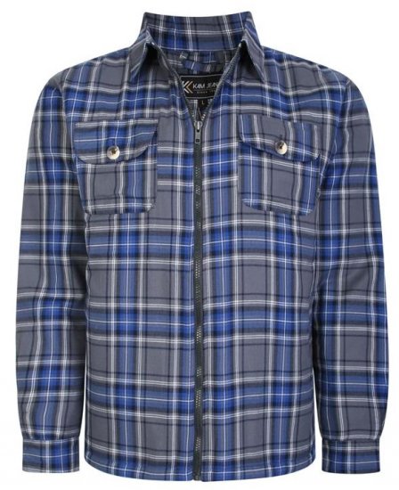 Kam Jeans 6231 Sherpa Lined Flannel Shirt with Zipper Charcoal - Πουκάμισα - Aνδρικά πουκαμισα μεγαλα μεγάλα μεγέθη
