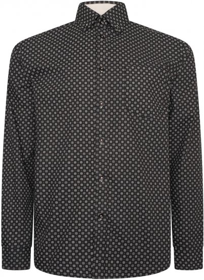 Kam Jeans 6296 Long Sleeve All Over Geo Print Shirt Black - Πουκάμισα - Aνδρικά πουκαμισα μεγαλα μεγάλα μεγέθη