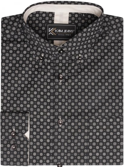 Kam Jeans 6296 Long Sleeve All Over Geo Print Shirt Black - Πουκάμισα - Aνδρικά πουκαμισα μεγαλα μεγάλα μεγέθη