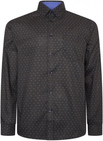 Kam Jeans 6297 Long Sleeve All Over Blue Dobby Print Shirt Black - Πουκάμισα - Aνδρικά πουκαμισα μεγαλα μεγάλα μεγέθη