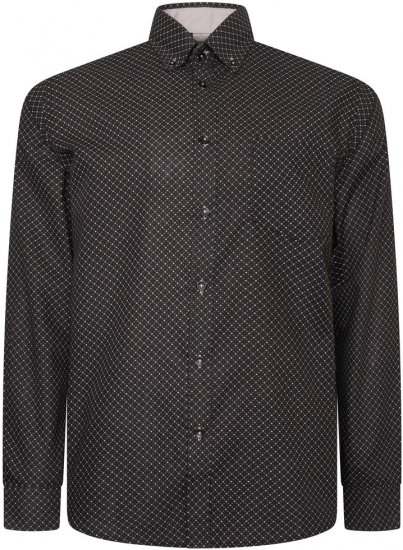 Kam Jeans 6299 Long Sleeve All Over Diamond Print Shirt Black - Πουκάμισα - Aνδρικά πουκαμισα μεγαλα μεγάλα μεγέθη