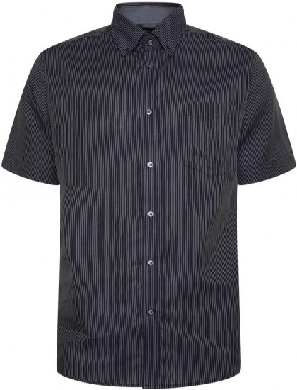 Kam Jeans 6300 Dobby Stripe Short Sleeve Shirt Dark Grey - Πουκάμισα - Aνδρικά πουκαμισα μεγαλα μεγάλα μεγέθη