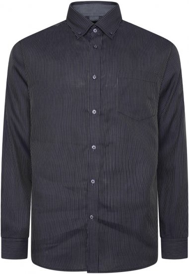 Kam Jeans 6300 Long Sleeve Dobby Stripe Shirt Dark Grey - Πουκάμισα - Aνδρικά πουκαμισα μεγαλα μεγάλα μεγέθη