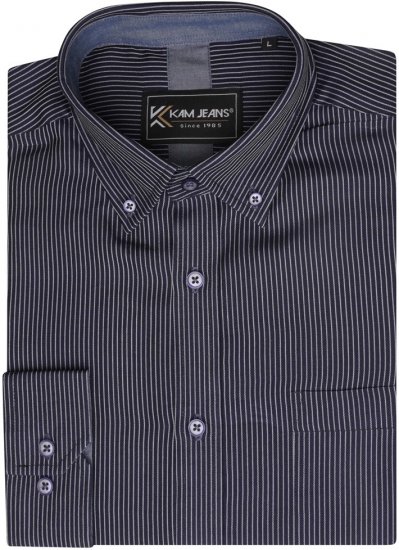 Kam Jeans 6300 Long Sleeve Dobby Stripe Shirt Dark Grey - Πουκάμισα - Aνδρικά πουκαμισα μεγαλα μεγάλα μεγέθη