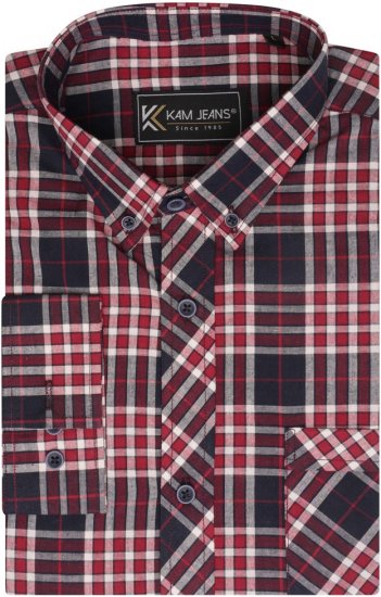 Kam Jeans 6301 LS Casual Check Shirt Red - Πουκάμισα - Aνδρικά πουκαμισα μεγαλα μεγάλα μεγέθη