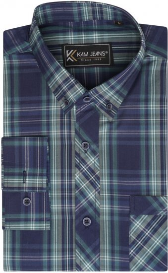 Kam Jeans 6301 LS Casual Check Shirt Teal - Πουκάμισα - Aνδρικά πουκαμισα μεγαλα μεγάλα μεγέθη