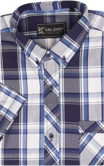 Kam Jeans 6301 SS Casual Check Shirt Navy - Πουκάμισα - Aνδρικά πουκαμισα μεγαλα μεγάλα μεγέθη