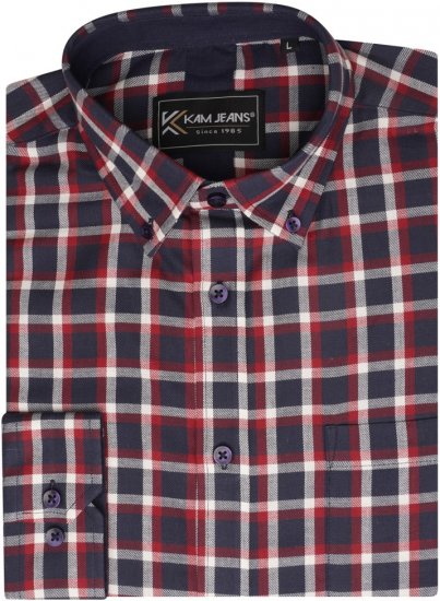 Kam Jeans 6303 Long Sleeve Casual Check Shirt Navy - Πουκάμισα - Aνδρικά πουκαμισα μεγαλα μεγάλα μεγέθη