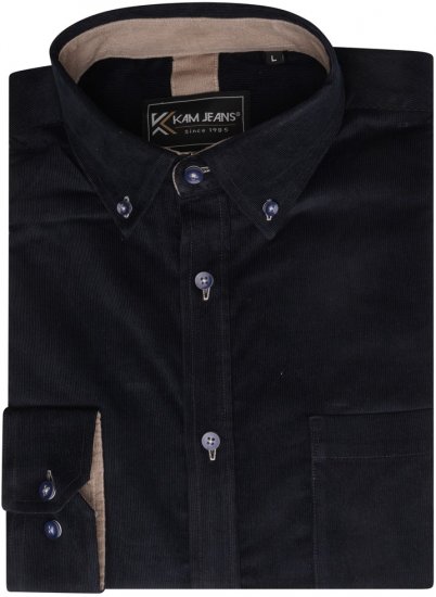 Kam Jeans 6304 Long Sleeve Fine Cotton Cordurouy Shirt Navy - Πουκάμισα - Aνδρικά πουκαμισα μεγαλα μεγάλα μεγέθη