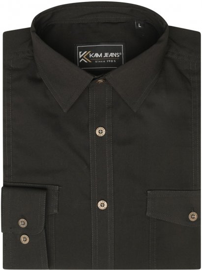 Kam Jeans 6305 Long Sleeve Retro Stretch Shirt Black - Πουκάμισα - Aνδρικά πουκαμισα μεγαλα μεγάλα μεγέθη