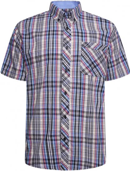 Kam Jeans 6313 Casual Check Short Sleeve Shirt Grey - Πουκάμισα - Aνδρικά πουκαμισα μεγαλα μεγάλα μεγέθη