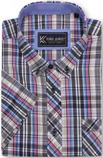 Kam Jeans 6313 Casual Check Short Sleeve Shirt Grey - Πουκάμισα - Aνδρικά πουκαμισα μεγαλα μεγάλα μεγέθη