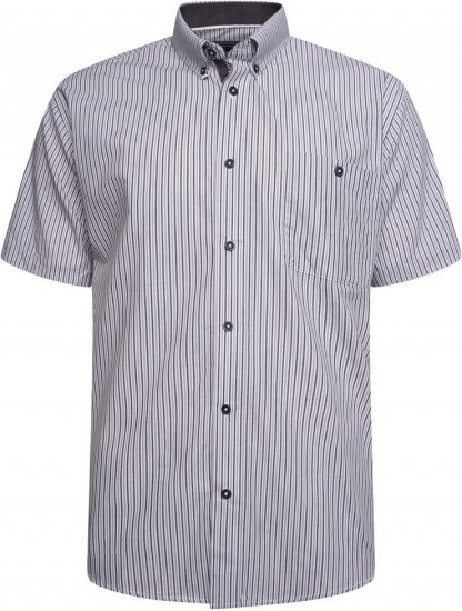 Kam Jeans 6321 Casual Stripe Short Sleeve Shirt Charcoal - Πουκάμισα - Aνδρικά πουκαμισα μεγαλα μεγάλα μεγέθη