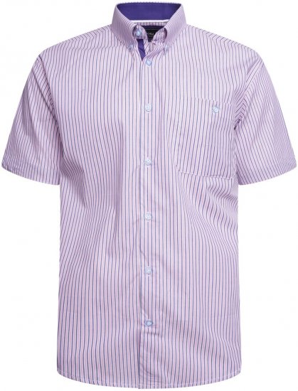 Kam Jeans 6321 Casual Stripe Short Sleeve Shirt Pink - Πουκάμισα - Aνδρικά πουκαμισα μεγαλα μεγάλα μεγέθη