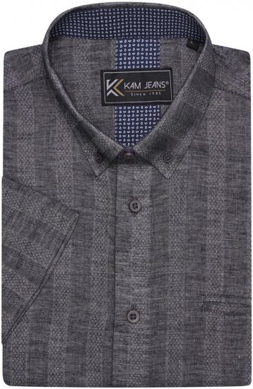 Kam Jeans 6323 Self Pattern Casual Short Sleeve Shirt Charcoal - Πουκάμισα - Aνδρικά πουκαμισα μεγαλα μεγάλα μεγέθη