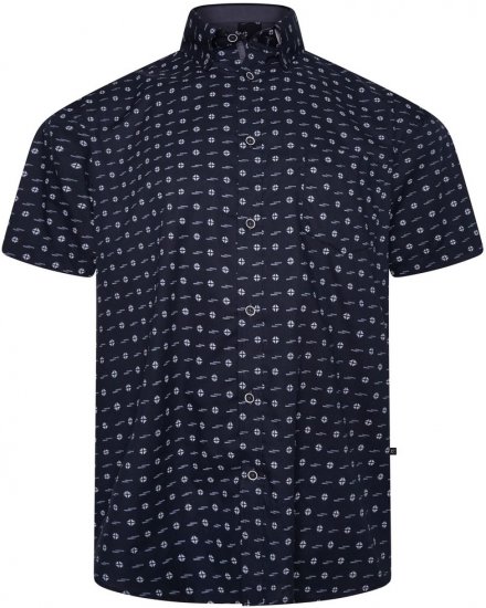 Kam Jeans 6325 Dobby Print Short Sleeve Shirt Black - Πουκάμισα - Aνδρικά πουκαμισα μεγαλα μεγάλα μεγέθη