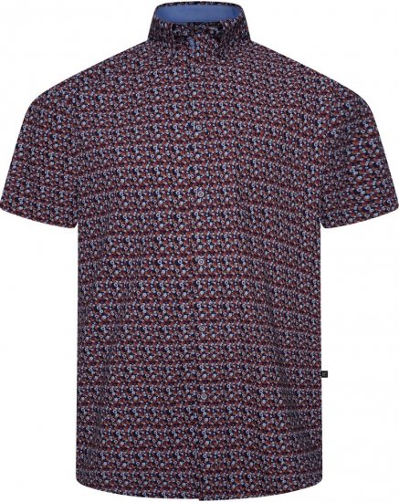 Kam Jeans 6326 Mini Floral Print Short Sleeve Shirt Navy - Πουκάμισα - Aνδρικά πουκαμισα μεγαλα μεγάλα μεγέθη