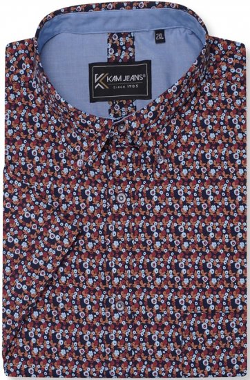 Kam Jeans 6326 Mini Floral Print Short Sleeve Shirt Navy - Πουκάμισα - Aνδρικά πουκαμισα μεγαλα μεγάλα μεγέθη