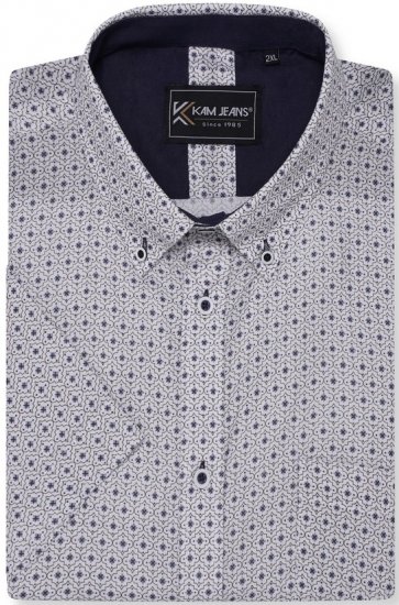 Kam Jeans 6328 AOP Geo Print Short Sleeve Shirt Charcoal - Πουκάμισα - Aνδρικά πουκαμισα μεγαλα μεγάλα μεγέθη