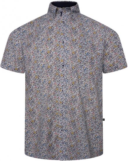 Kam Jeans 6329 Mini Floral Print Short Sleeve Shirt Grey - Πουκάμισα - Aνδρικά πουκαμισα μεγαλα μεγάλα μεγέθη
