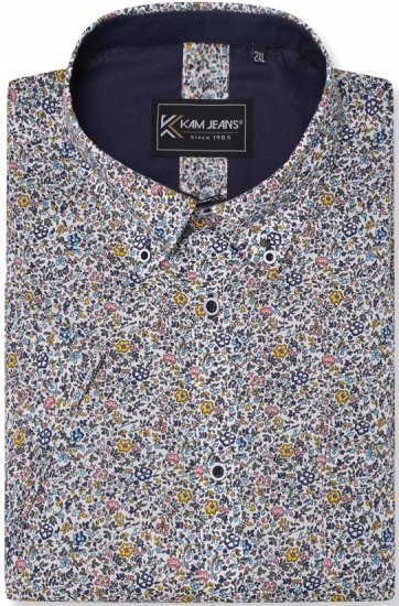 Kam Jeans 6329 Mini Floral Print Short Sleeve Shirt Grey - Πουκάμισα - Aνδρικά πουκαμισα μεγαλα μεγάλα μεγέθη