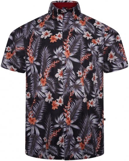 Kam Jeans 6330 AOP Floral Print Short Sleeve Shirt Navy - Πουκάμισα - Aνδρικά πουκαμισα μεγαλα μεγάλα μεγέθη