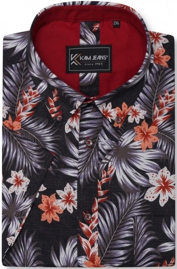 Kam Jeans 6330 AOP Floral Print Short Sleeve Shirt Navy - Πουκάμισα - Aνδρικά πουκαμισα μεγαλα μεγάλα μεγέθη