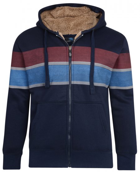Kam Jeans 7007 Sherpa Lined Hoodie Navy - φούτερ/Φούτερ με κουκούλα - φούτερ/Φούτερ με κουκούλα ανδρικά μεγάλα μεγέθη 