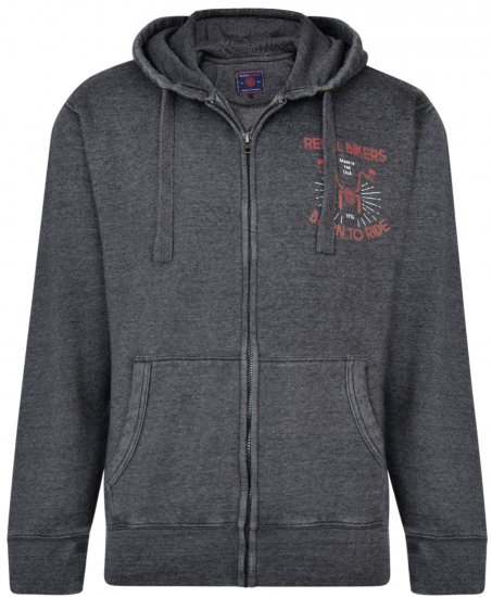Kam Jeans 7023 Rebel Bikers Hoodie Charcoal - φούτερ/Φούτερ με κουκούλα - φούτερ/Φούτερ με κουκούλα ανδρικά μεγάλα μεγέθη 