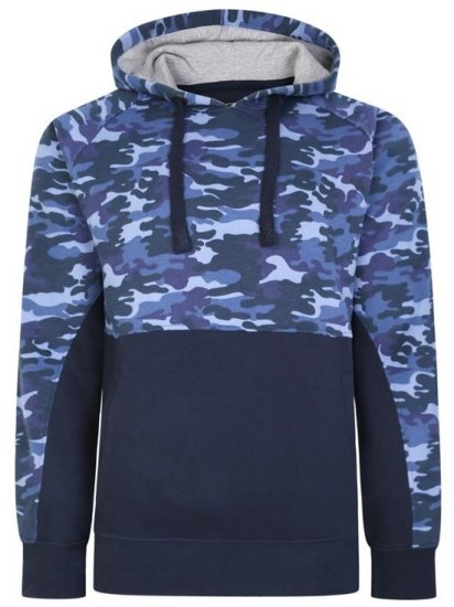 Kam Jeans 7036B Camo Pannelled Over The Head Hoody Navy - φούτερ/Φούτερ με κουκούλα - φούτερ/Φούτερ με κουκούλα ανδρικά μεγάλα μεγέθη 
