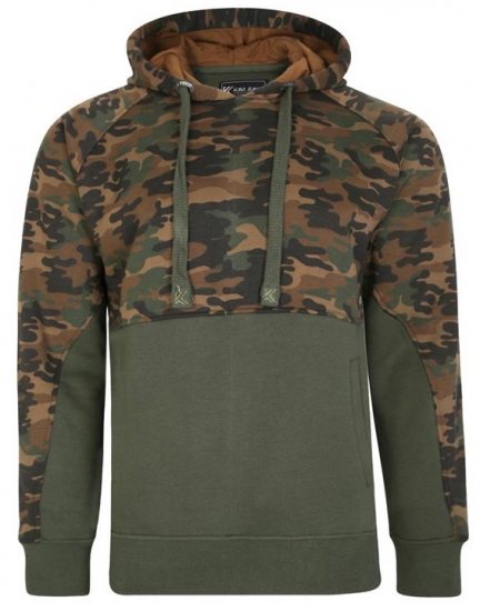 Kam Jeans 7036B Camo Pannelled Over The Head Hoody Khaki - φούτερ/Φούτερ με κουκούλα - φούτερ/Φούτερ με κουκούλα ανδρικά μεγάλα μεγέθη 