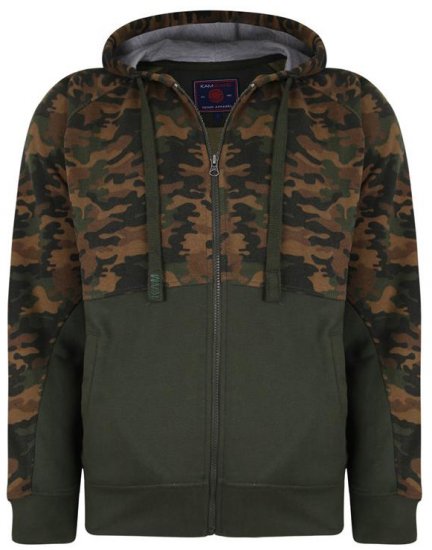 Kam Jeans 7036 Camo Print Full Zipper Hoodie Khaki - φούτερ/Φούτερ με κουκούλα - φούτερ/Φούτερ με κουκούλα ανδρικά μεγάλα μεγέθη 