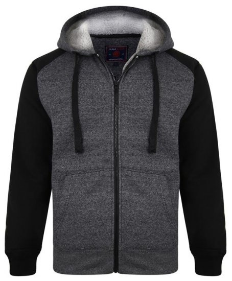 Kam Jeans 7037 Sherpa Raglan Hoodie Black - φούτερ/Φούτερ με κουκούλα - φούτερ/Φούτερ με κουκούλα ανδρικά μεγάλα μεγέθη 