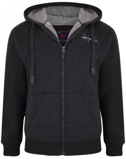 Kam Jeans 7038 Sherpa Lined Hoodie Charcoal - φούτερ/Φούτερ με κουκούλα - φούτερ/Φούτερ με κουκούλα ανδρικά μεγάλα μεγέθη 