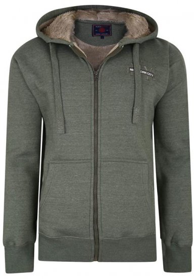 Kam Jeans 7038 Sherpa Lined Hoodie Khaki - φούτερ/Φούτερ με κουκούλα - φούτερ/Φούτερ με κουκούλα ανδρικά μεγάλα μεγέθη 