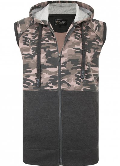Kam Jeans 7039 Camo Panelled Vest Charcoal - φούτερ/Φούτερ με κουκούλα - φούτερ/Φούτερ με κουκούλα ανδρικά μεγάλα μεγέθη 