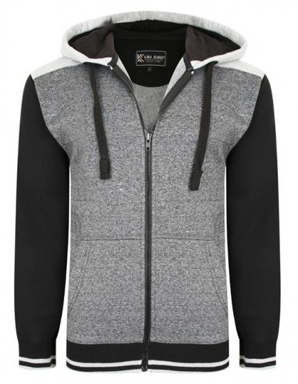 Kam Jeans 7042 Zip Thru Panelled Hoody Charcoal - φούτερ/Φούτερ με κουκούλα - φούτερ/Φούτερ με κουκούλα ανδρικά μεγάλα μεγέθη 
