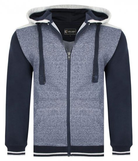Kam Jeans 7042 Zip Thru Panelled Hoody Indigo - φούτερ/Φούτερ με κουκούλα - φούτερ/Φούτερ με κουκούλα ανδρικά μεγάλα μεγέθη 