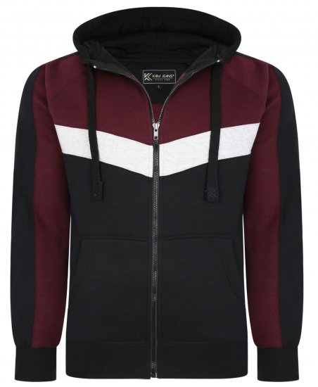 Kam Jeans 7048 Chevron Panelled Hoodie Burgundy - φούτερ/Φούτερ με κουκούλα - φούτερ/Φούτερ με κουκούλα ανδρικά μεγάλα μεγέθη 