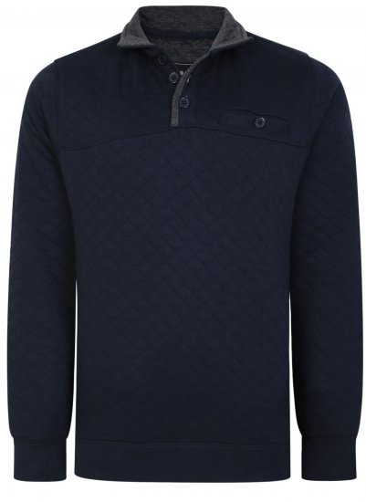 Kam Jeans 7050 Quilted Jersey Sweater 1/4 Button Up Navy - φούτερ/Φούτερ με κουκούλα - φούτερ/Φούτερ με κουκούλα ανδρικά μεγάλα μεγέθη 
