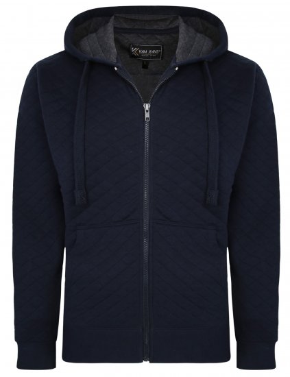 Kam Jeans 7051 Quilted Jersey Zip Thru Hoody Navy - φούτερ/Φούτερ με κουκούλα - φούτερ/Φούτερ με κουκούλα ανδρικά μεγάλα μεγέθη 