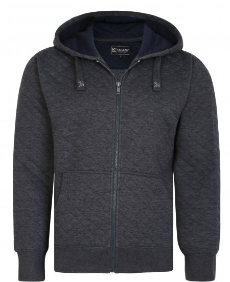 Kam Jeans 7051 Quilted Jersey Zip Thru Hoody Charcoal - φούτερ/Φούτερ με κουκούλα - φούτερ/Φούτερ με κουκούλα ανδρικά μεγάλα μεγέθη 