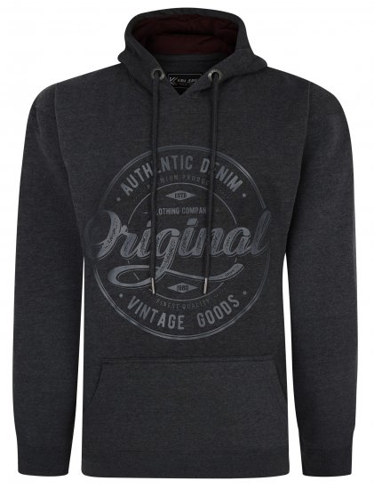 Kam Jeans 7059 Over Head Large Embossed Hoodie Charcoal - φούτερ/Φούτερ με κουκούλα - φούτερ/Φούτερ με κουκούλα ανδρικά μεγάλα μεγέθη 
