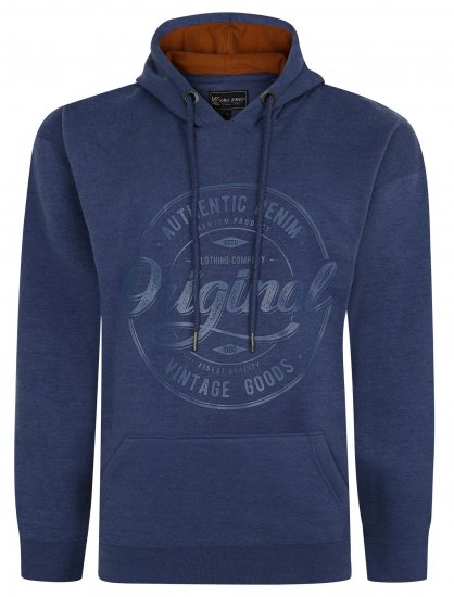 Kam Jeans 7059 Over Head Large Embossed Hoodie Royal Blue - φούτερ/Φούτερ με κουκούλα - φούτερ/Φούτερ με κουκούλα ανδρικά μεγάλα μεγέθη 